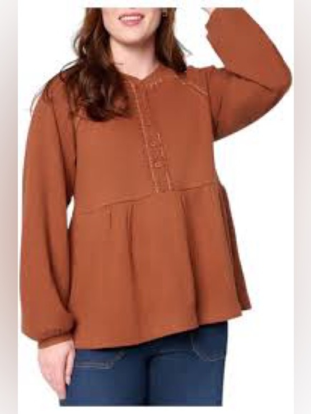 Logo Rust Brown Long-Sleeve Bohemian Peasant Tunic Pockets